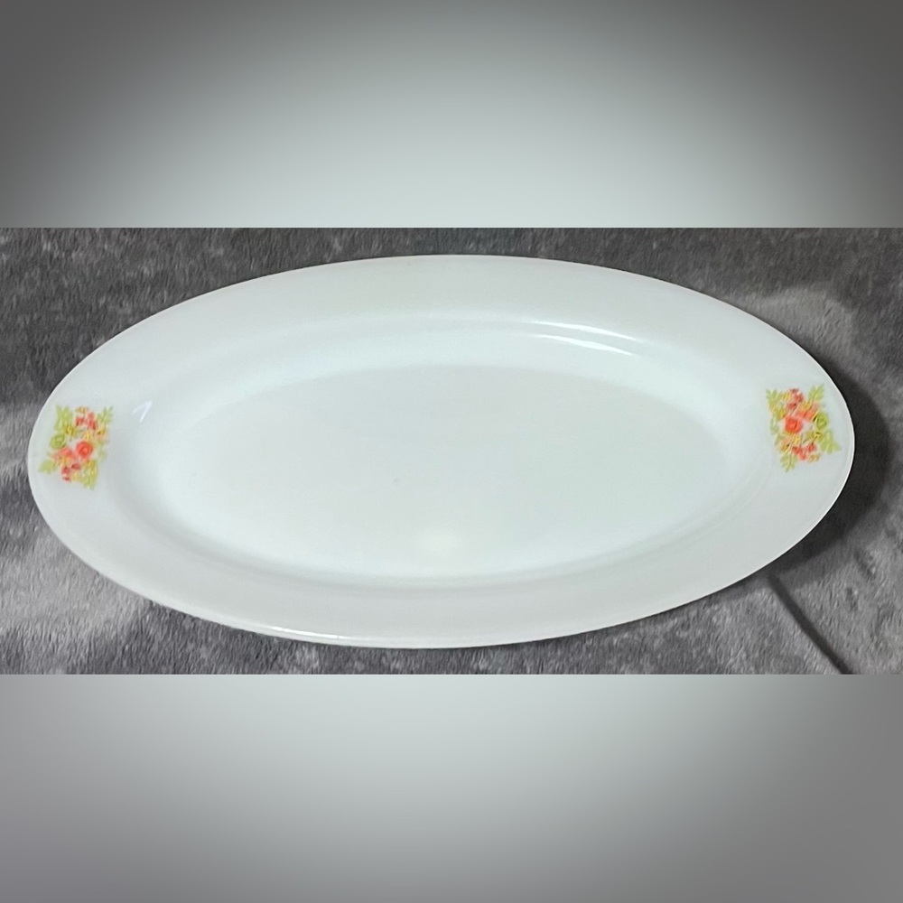 Vintage Arcopal Opal Glass Partridge Hens and Floral Oval Serving Platter.